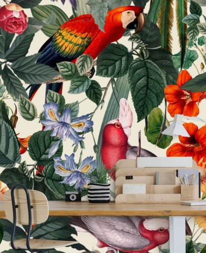 papel pintado de pájaros tropicales y follaje papel pintado de pájaros tropicales y follaje