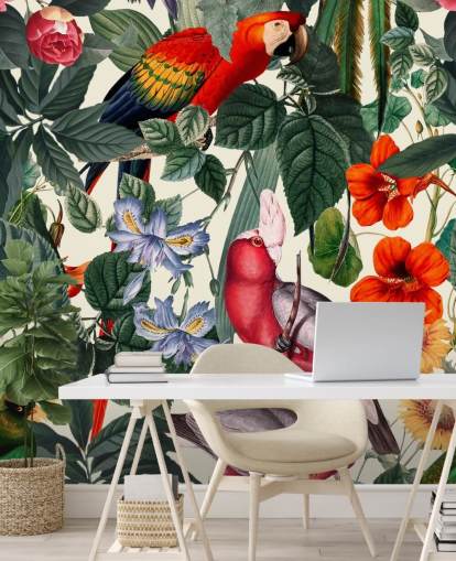 papel pintado de pájaros tropicales y follaje papel pintado de pájaros tropicales y follaje