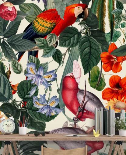 papier peint oiseaux tropicaux et feuillages papier peint oiseaux tropicaux et feuillages