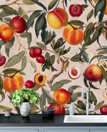 peaches and leaves wallpaper