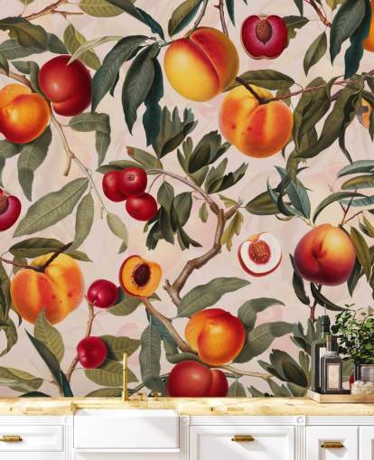 carta da parati pesche e foglie
