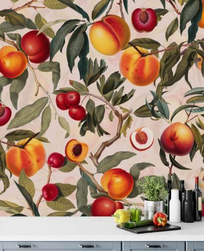 peaches and leaves wallpaper