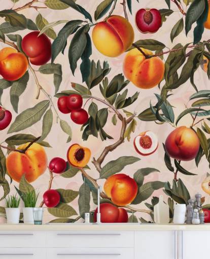 peaches and leaves wallpaper