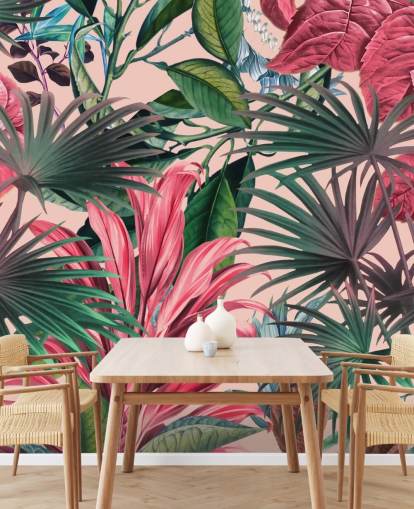 papel pintado hojas rosa y verde selva papel pintado hojas rosa y verde selva