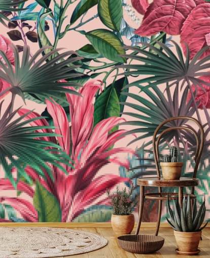 pink og grønne blade jungle tapet pink og grønne blade jungle tapet