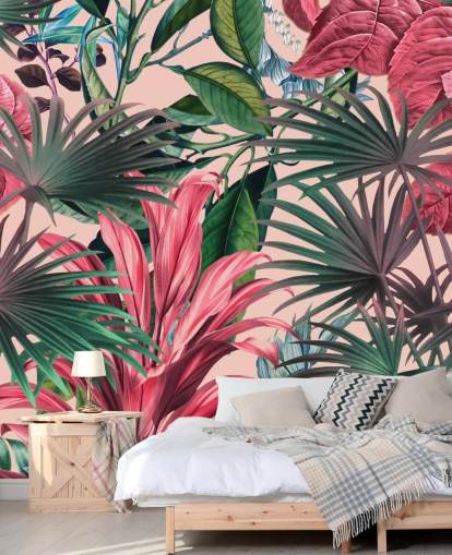 pink and green leaves jungle wallpaper pink and green leaves jungle wallpaper