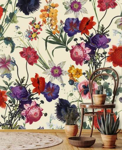 hübsche Blumen auf cremefarbenem Hintergrund Tapete hübsche Blumen auf cremefarbenem Hintergrund Tapete