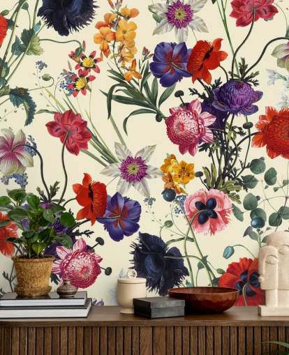 pretty flowers on off white background wallpaper