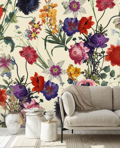 hübsche Blumen auf cremefarbenem Hintergrund Tapete hübsche Blumen auf cremefarbenem Hintergrund Tapete