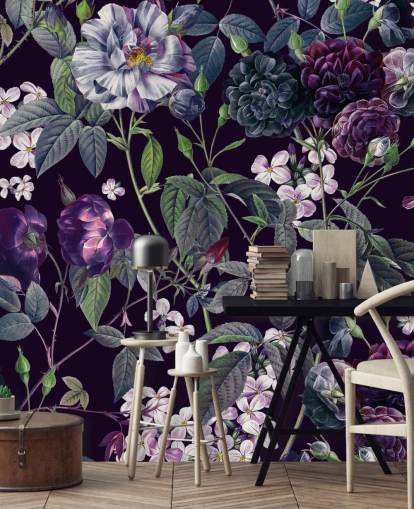 papel pintado floral púrpura oscuro