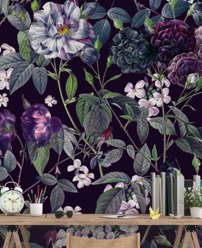 donkerpaars bloemenbehang donkerpaars bloemenbehang