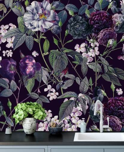 papier peint à fleurs violet foncé