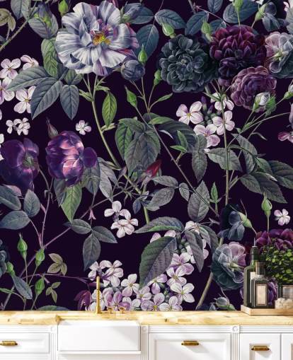 papel de parede floral roxo escuro