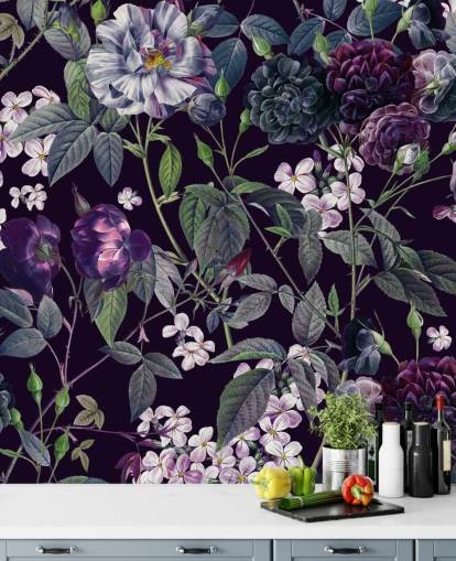 papel de parede floral roxo escuro