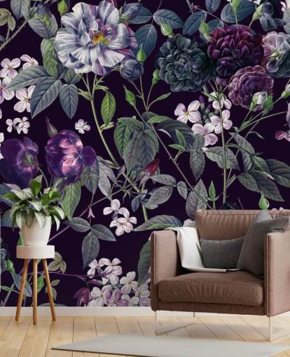 donkerpaars bloemenbehang donkerpaars bloemenbehang