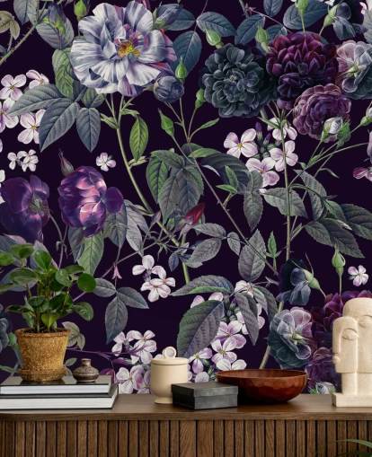 papel de parede floral roxo escuro