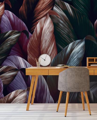 papier peint feuilles violet foncé