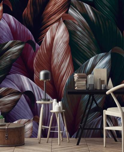 papier peint feuilles violet foncé