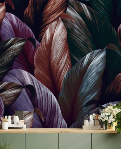 mörklila blad tapeter