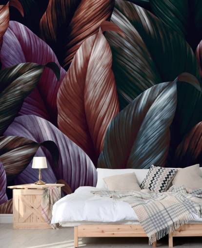 papier peint feuilles violet foncé