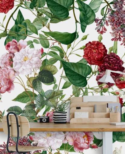 rood en roze bloemenbehang