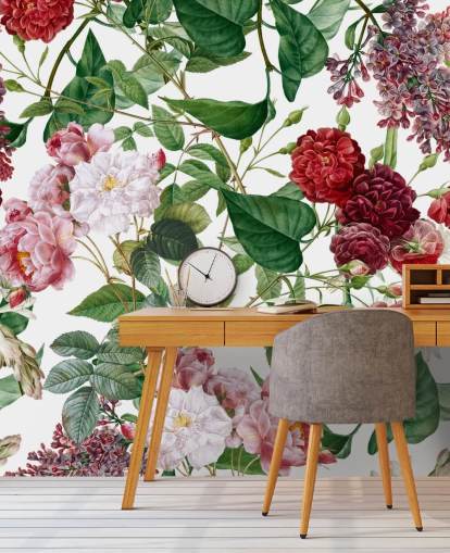 papel pintado de flores rojas y rosas