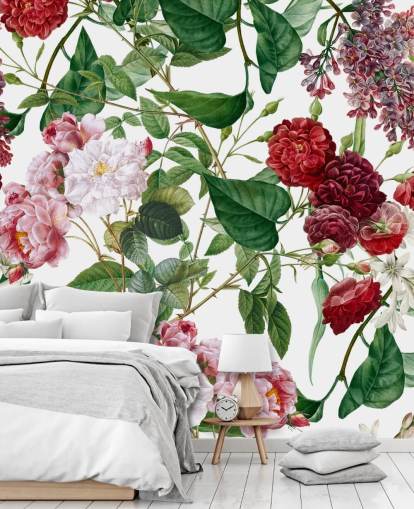 rood en roze bloemenbehang