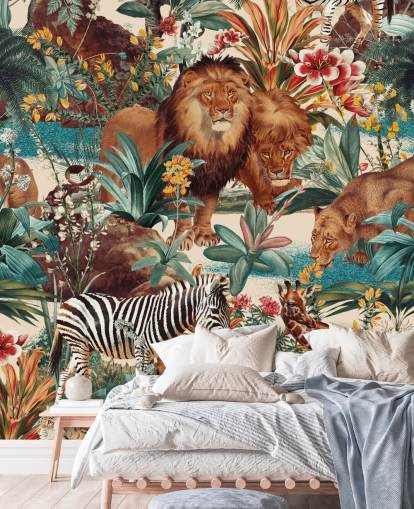 animaux de safari et plantes tropicales fond d'écran