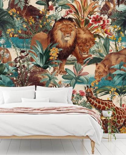 safari dyr og tropiske planter tapet safari dyr og tropiske planter tapet