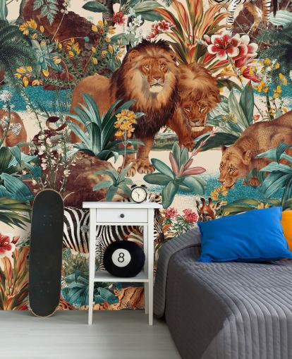 safari dyr og tropiske planter tapet