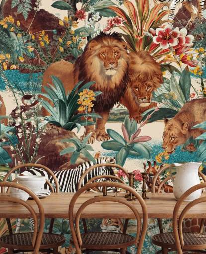 safaridieren en tropische planten behang safaridieren en tropische planten behang