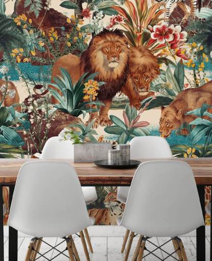 Safari Tiere und tropische Pflanzen Wallpaper