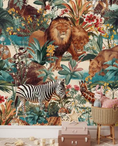 Safari Tiere und tropische Pflanzen Wallpaper