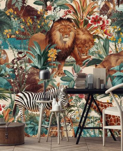 safari dyr og tropiske planter tapet