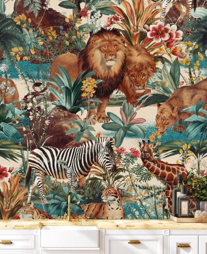 safari dyr og tropiske planter tapet