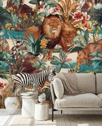 Safari Tiere und tropische Pflanzen Wallpaper