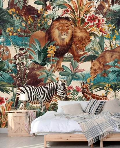 safari dyr og tropiske planter tapet safari dyr og tropiske planter tapet