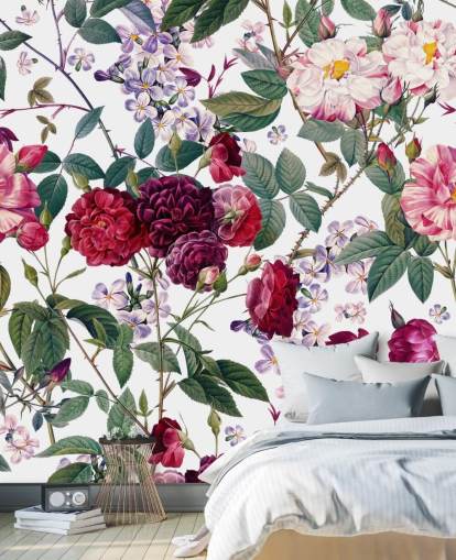 rozen en bladeren op witte achtergrond behang rozen en bladeren op witte achtergrond behang