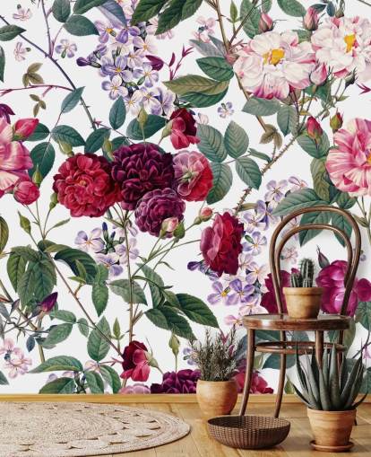 papel pintado de rosas y hojas sobre fondo blanco papel pintado de rosas y hojas sobre fondo blanco