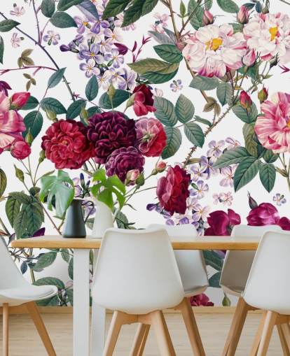 rosas e folhas no fundo branco papel de parede rosas e folhas no fundo branco papel de parede