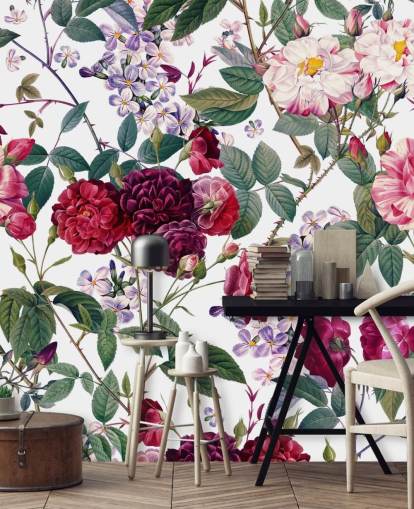 roses and leaves on white background wallpaper