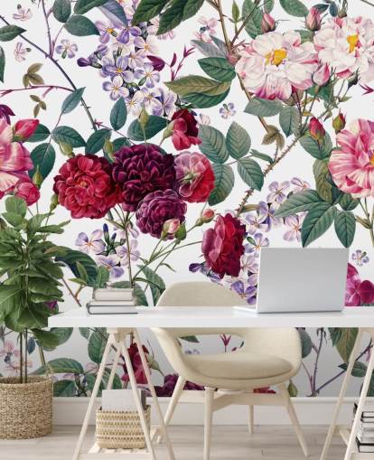 roses and leaves on white background wallpaper