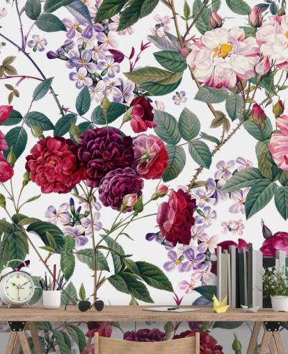 rozen en bladeren op witte achtergrond behang rozen en bladeren op witte achtergrond behang