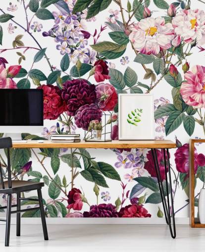 roses and leaves on white background wallpaper