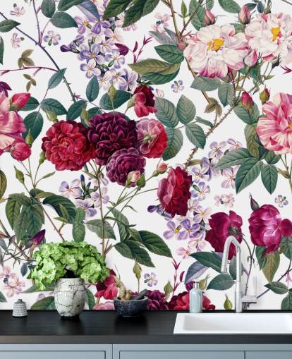 roses and leaves on white background wallpaper