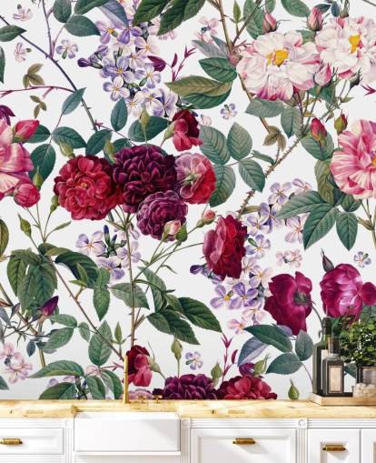 roses and leaves on white background wallpaper