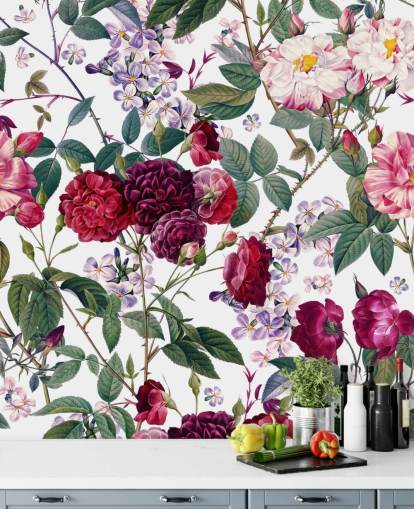 papel pintado de rosas y hojas sobre fondo blanco papel pintado de rosas y hojas sobre fondo blanco