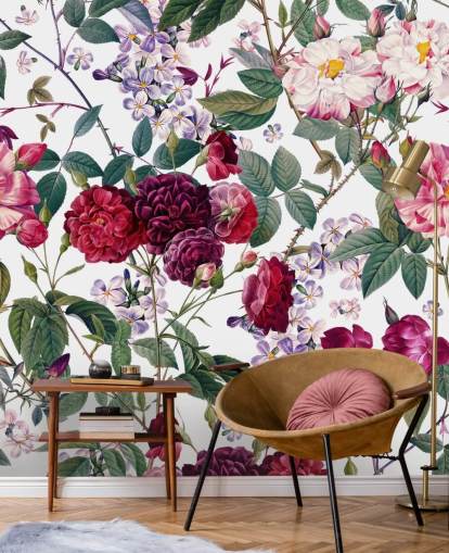 roses and leaves on white background wallpaper