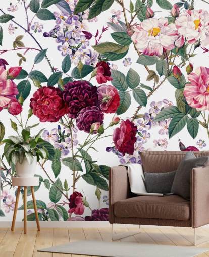 roses and leaves on white background wallpaper