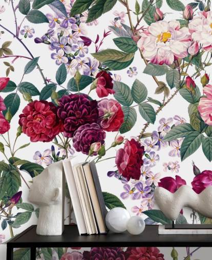 papel pintado de rosas y hojas sobre fondo blanco papel pintado de rosas y hojas sobre fondo blanco